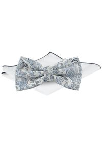 Męska Mucha w Komplecie z Poszetką - Chattier - Kość Słoniowa, Niebieskie Paisley. Kolor: niebieski. Wzór: paisley. Styl: sportowy, elegancki #1