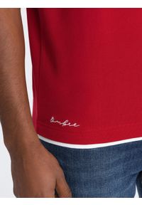 Ombre Clothing - Bawełniana koszulka męska polo z kontrastowymi wykończeniami – czerwona V2 - Rozmiar: XL. Typ kołnierza: polo. Kolor: czerwony. Materiał: bawełna. Wzór: haft