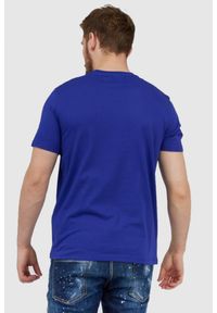 Armani Exchange - ARMANI EXCHANGE Niebieski t-shirt męski z białym logo, Rozmiar L. Kolor: niebieski. Materiał: prążkowany #4