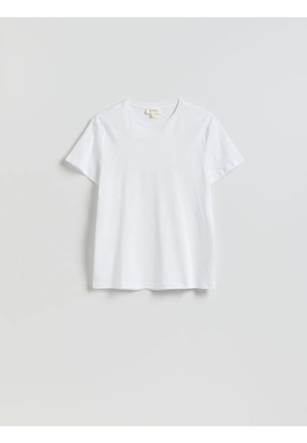 Reserved - T-shirt slim z bawełny merceryzowanej - biały. Kolor: biały. Materiał: bawełna