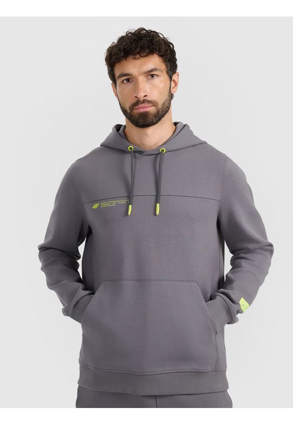 4f - 4F Bluza dresowa nierozpinana z kapturem męska - szara XL. Okazja: na co dzień. Typ kołnierza: kaptur. Kolor: szary. Materiał: dresówka. Styl: casual