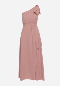 Born2be - Ciemnoróżowa Koktajlowa Asymetryczna Sukienka z Kokardą na Ramieniu Vimarellia. Okazja: na imprezę. Typ kołnierza: kokarda. Kolor: różowy. Typ sukienki: asymetryczne. Styl: wizytowy #3