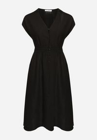 Born2be - Czarna Lniana Sukienka o Rozkloszowanym Kroju z Gumką w Talii Ageronna. Okazja: na co dzień. Typ kołnierza: dekolt w kształcie V. Kolor: czarny. Materiał: len. Długość rękawa: krótki rękaw. Sezon: lato. Typ sukienki: rozkloszowane. Styl: klasyczny, casual, elegancki #7