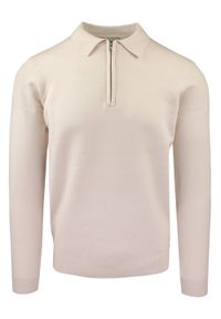 Męski, Lekki Sweter z Wiskozy z Kołnierzykiem Polo - Brave Soul - Kremowy. Typ kołnierza: polo. Kolor: brązowy, wielokolorowy, beżowy. Materiał: wiskoza, poliester, poliamid