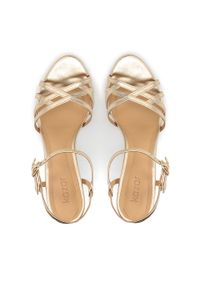 Kazar - Złote sandały z przeplatanymi paskami. Zapięcie: pasek. Kolor: złoty. Materiał: skóra. Wzór: paski. Obcas: na obcasie. Styl: elegancki, wizytowy. Wysokość obcasa: wysoki #2