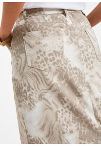 Spódnica dżinsowa z nadrukiem bonprix w cętki leoparda. Kolor: biały. Wzór: nadruk #4