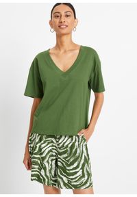 bonprix - Shirt oversize z czystej bawełny organicznej. Typ kołnierza: dekolt w serek. Kolor: zielony. Materiał: bawełna #1