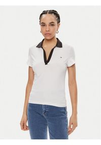 Tommy Jeans Polo Contrast DW0DW17225 Biały Slim Fit. Typ kołnierza: polo. Kolor: biały. Materiał: bawełna