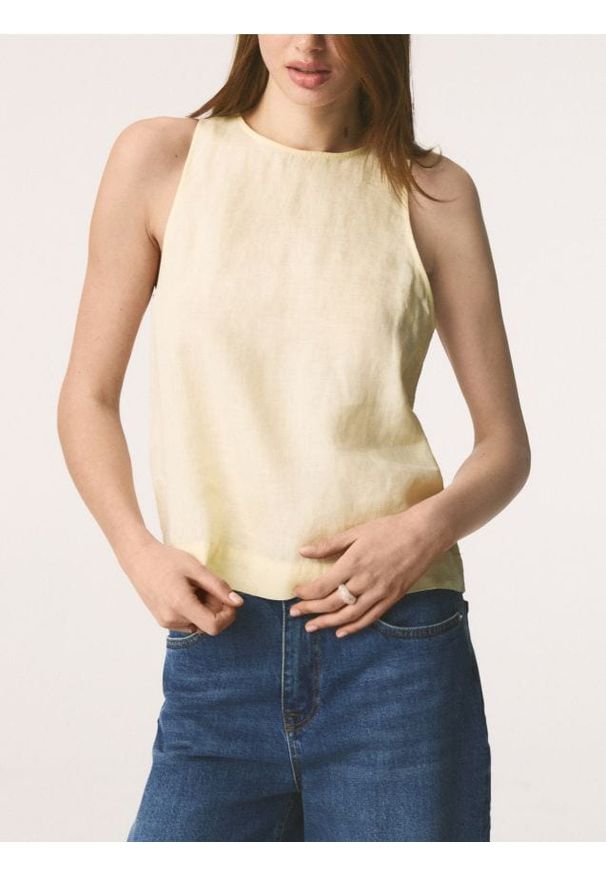 Reserved - Lniana bluzka - jasnożółty. Kolor: żółty. Materiał: len