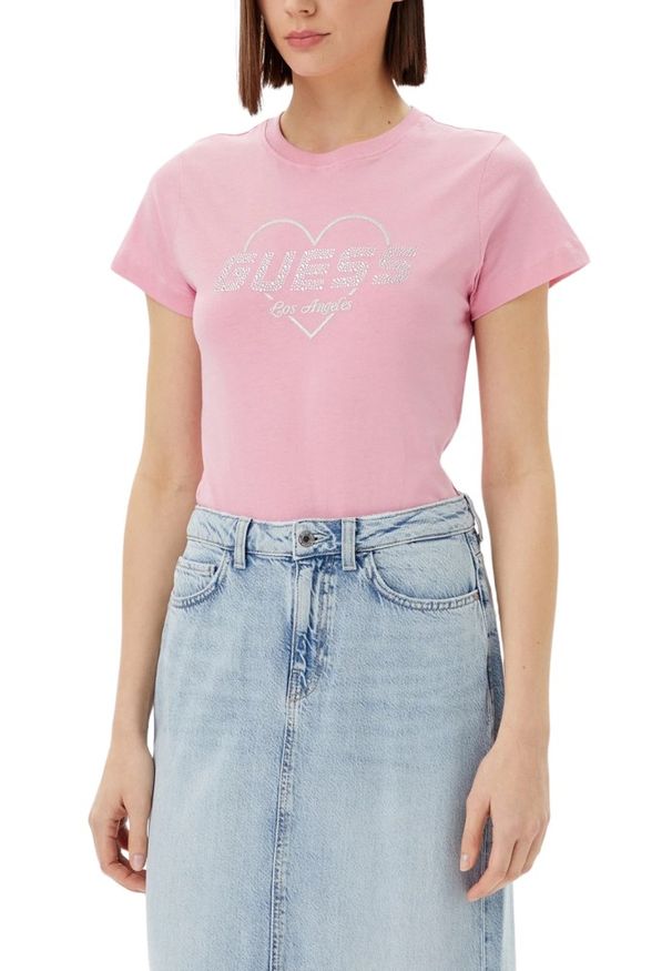 Guess - GUESS Różowy damski t-shirt Narciso. Kolor: różowy