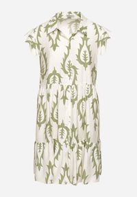 Born2be - Zielona Rozkloszowana Sukienka o Koszulowym Kroju z Lnem i Wiskozą Folarane. Okazja: na spacer, na co dzień. Kolor: zielony. Materiał: wiskoza, len. Wzór: aplikacja. Typ sukienki: koszulowe. Styl: elegancki, casual, klasyczny #5