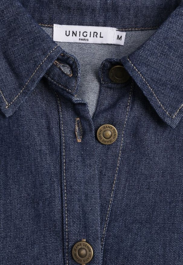 Renee - Granatowa Koszula z Bawełny Ściągana w Talii Troczkami Hettia. Kolor: niebieski. Materiał: bawełna. Styl: elegancki