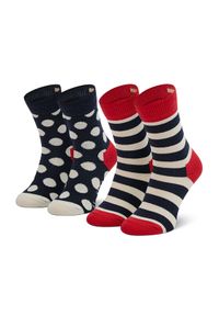 Happy-Socks - Happy Socks Zestaw 2 par wysokich skarpet dziecięcych KSTR02-4000 Granatowy. Kolor: niebieski. Materiał: materiał