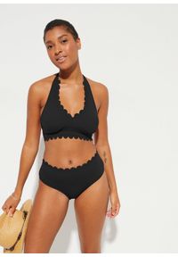 bonprix - Bikini z ramiączkami łączonymi na szyi (2 części). Kolor: czarny. Materiał: materiał