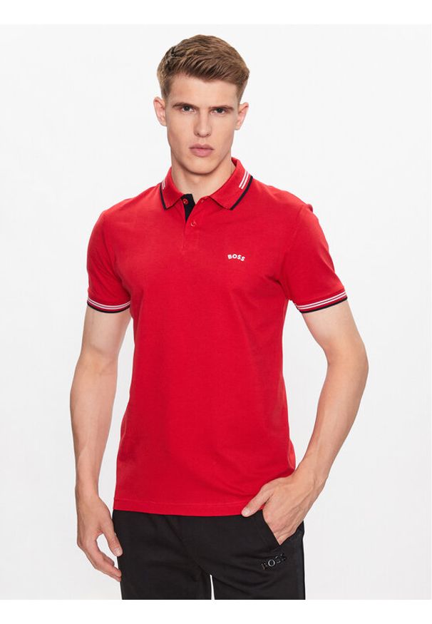 BOSS - Boss Polo 50469245 Czerwony Slim Fit. Typ kołnierza: polo. Kolor: czerwony. Materiał: bawełna