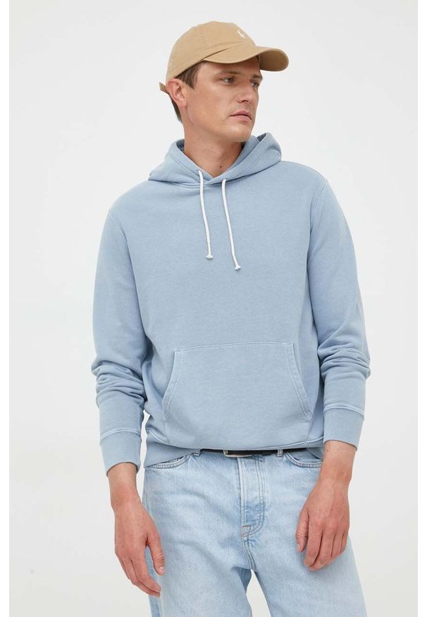 Polo Ralph Lauren bluza bawełniana męska kolor niebieski z kapturem gładka. Typ kołnierza: kaptur, polo. Kolor: niebieski. Materiał: bawełna. Wzór: gładki