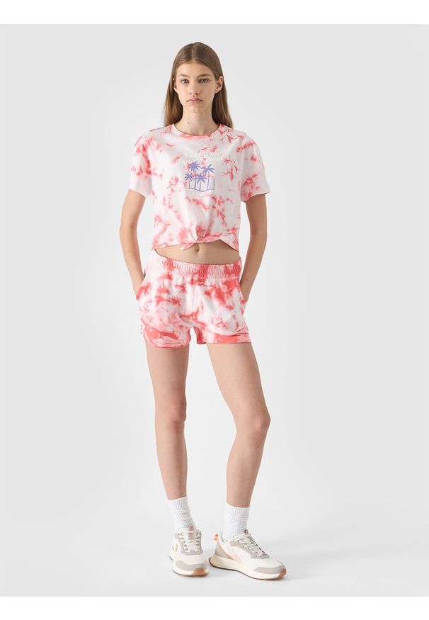 4f - 4F T-shirt z nadrukiem dziewczęcy - multikolor 152 (11-12 lat). Okazja: na co dzień. Kolor: wielokolorowy. Materiał: bawełna, jersey, dzianina. Długość rękawa: krótki rękaw. Długość: krótkie. Wzór: nadruk. Sezon: lato. Styl: sportowy, casual
