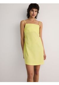 Reserved - Sukienka mini z lnem - żółty. Kolor: żółty. Materiał: len. Długość: mini #1