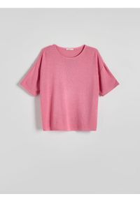Reserved - Dzianinowa bluzka oversize z wiskozą - pastelowy róż. Kolor: różowy. Materiał: dzianina, wiskoza