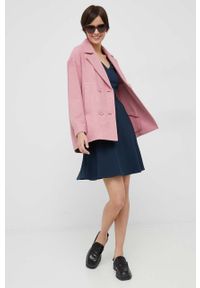 Sisley płaszcz z domieszką wełny kolor różowy przejściowy dwurzędowy. Okazja: na co dzień. Kolor: różowy. Materiał: wełna. Styl: casual, klasyczny #6
