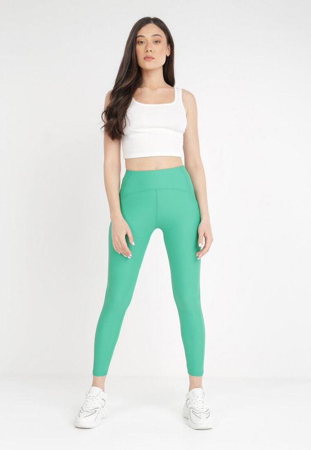 Born2be - Zielone Legginsy Amarhiphae. Kolor: zielony. Materiał: dzianina. Długość: długie. Wzór: aplikacja. Styl: sportowy