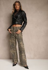 Renee - Panterkowe Jeansy High Waist o Szerokim Kroju Quelire. Okazja: na co dzień. Stan: podwyższony. Styl: casual #5