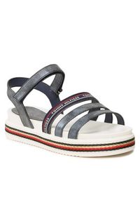 TOMMY HILFIGER - Tommy Hilfiger Sandały Platform Velcro Sandal T3A2-32763-0568 S Granatowy. Kolor: niebieski. Materiał: skóra