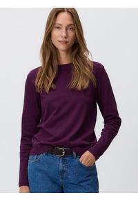 Reserved - Longsleeve z merceryzowanej bawełny - ciemnofioletowy. Kolor: fioletowy. Materiał: bawełna. Długość rękawa: długi rękaw
