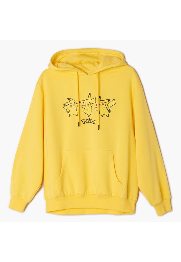 Cropp - Bluza z kapturem Pokémon - Żółty. Typ kołnierza: kaptur. Kolor: żółty. Materiał: bawełna, dzianina. Wzór: nadruk