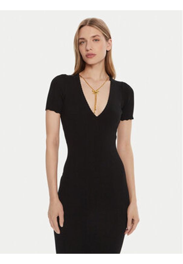 Elisabetta Franchi Sukienka dzianinowa AM-53S-51E2 Czarny Slim Fit. Kolor: czarny. Materiał: wiskoza