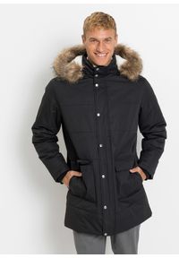 bonprix - Ocieplana zimowa parka z kożuszkiem i odpinanym kapturem. Kolor: czarny. Materiał: poliester. Długość: długie. Sezon: zima #1