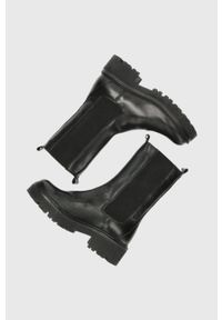 MEXX - Mexx Sztyblety skórzane damskie kolor czarny na platformie. Nosek buta: okrągły. Kolor: czarny. Materiał: skóra. Obcas: na platformie #2