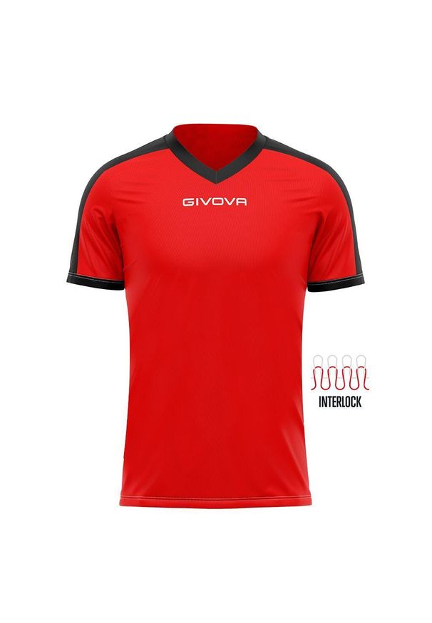 Koszulka piłkarska dla dzieci Givova Revolution Interlock. Kolor: czerwony, wielokolorowy, czarny. Sport: piłka nożna
