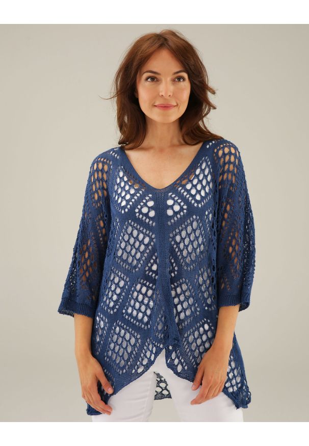 Unisono - AŻUROWY SWETER 255-8818 JEAN SC. Materiał: akryl, nylon. Wzór: ażurowy