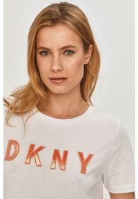 DKNY - Dkny - T-shirt. Okazja: na co dzień. Kolor: biały. Materiał: materiał, dzianina. Wzór: aplikacja. Styl: casual #2
