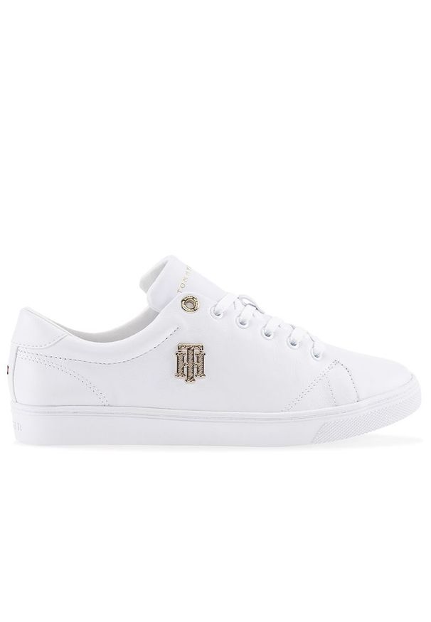 TOMMY HILFIGER - Buty Tommy Hilfiger TH Monogram Leather Cupsole Trainers FW0FW06523-YBR - białe. Kolor: biały. Materiał: guma, skóra. Szerokość cholewki: normalna