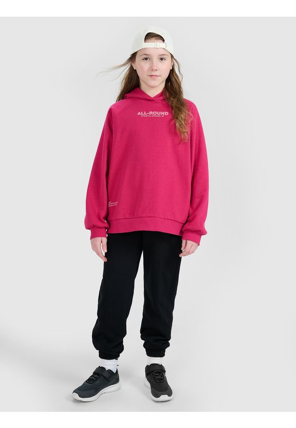 4f - 4F Spodnie dresowe joggery dziewczęce - czarne 128 (7-8 lat). Okazja: na co dzień. Kolor: czarny. Materiał: dresówka. Wzór: ze splotem, gładki. Sezon: lato. Styl: młodzieżowy, casual, sportowy