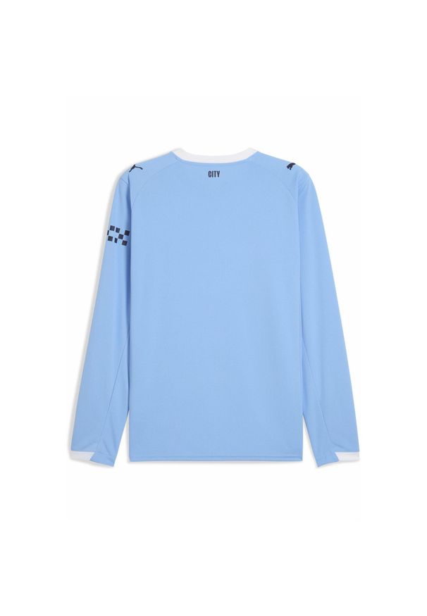Puma - Męska koszulka domowa z długim rękawem Manchester City 25/26 PUMA. Kolor: biały, wielokolorowy, niebieski. Długość rękawa: długi rękaw. Długość: długie. Wzór: aplikacja, paski