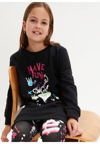 bonprix - Sukienka dresowa z czystej bawełny dresowej. Kolor: czarny. Materiał: dresówka, bawełna. Wzór: nadruk #2