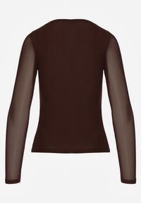 Renee - Ciemnobrązowa Bluzka Longsleeve z Siateczki z Wiskozą z Dekoltem w Serce Elinevia. Kolor: brązowy. Materiał: wiskoza. Długość rękawa: długi rękaw #5