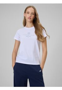 4f - 4F T-shirt regular z nadrukiem damski - biały XS. Okazja: na co dzień. Kolor: biały. Materiał: dzianina, bawełna, materiał. Wzór: nadruk. Styl: klasyczny, casual #1