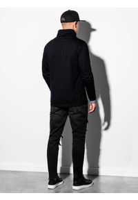 Ombre Clothing - Bluza męska ze stójką B1015 - czarna - XXL. Typ kołnierza: kołnierzyk stójkowy. Kolor: czarny. Materiał: dresówka, bawełna, dzianina, materiał, elastan. Wzór: kratka #2