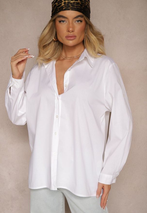 Renee - Biała Klasyczna Koszula Oversize z Bawełny Liasora. Okazja: na co dzień. Kolor: biały. Materiał: bawełna. Styl: klasyczny
