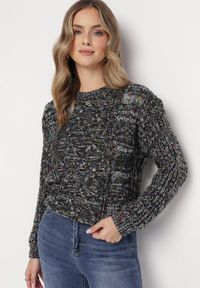 Born2be - Czarny Sweter z Ozdobną Kolorową Nicią Gabriani. Kolor: czarny. Wzór: kolorowy. Sezon: jesień, zima #3