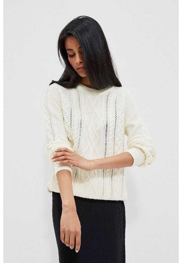 MOODO - Ażurowy sweter. Materiał: akryl, bawełna. Wzór: ażurowy