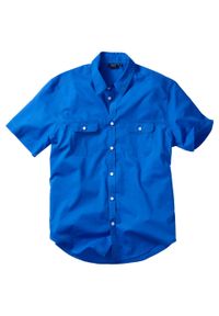 Koszula z krótkim rękawem bonprix lazurowy niebieski. Typ kołnierza: kołnierzyk włoski. Kolor: niebieski. Materiał: materiał. Długość rękawa: krótki rękaw. Długość: krótkie. Sezon: lato #1
