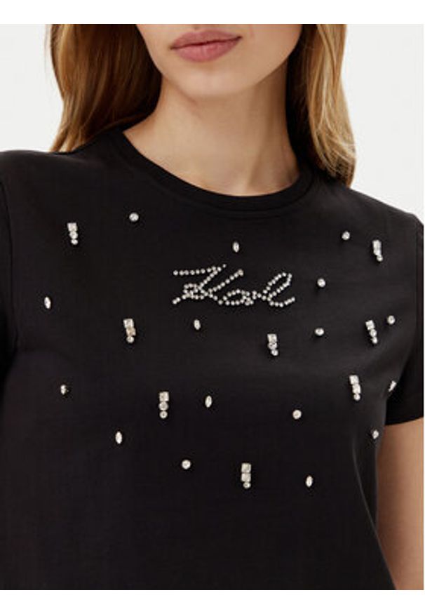 Karl Lagerfeld - KARL LAGERFELD T-Shirt A2W17120 Czarny Regular Fit. Typ kołnierza: dekolt w karo. Kolor: czarny. Materiał: bawełna