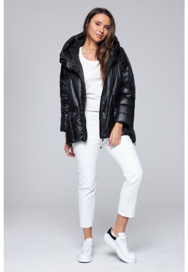 DIEGO M Czarna damska kurtka puchowa z kapturem, Rozmiar 38 EU - 42 IT. Typ kołnierza: kaptur. Kolor: czarny. Materiał: puch