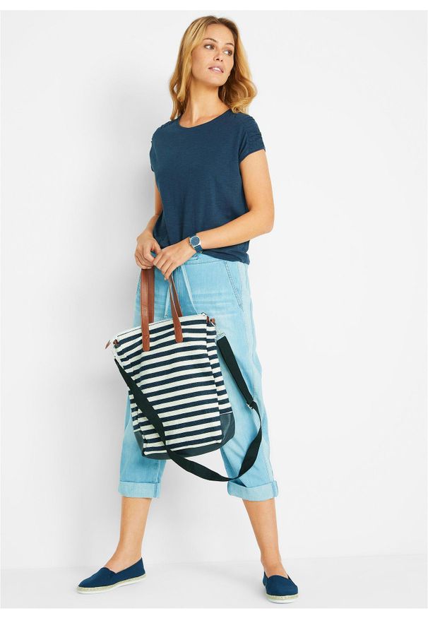 bonprix - Shirt boxy, krótki rękaw. Kolor: niebieski. Materiał: bawełna. Długość rękawa: krótki rękaw. Długość: krótkie
