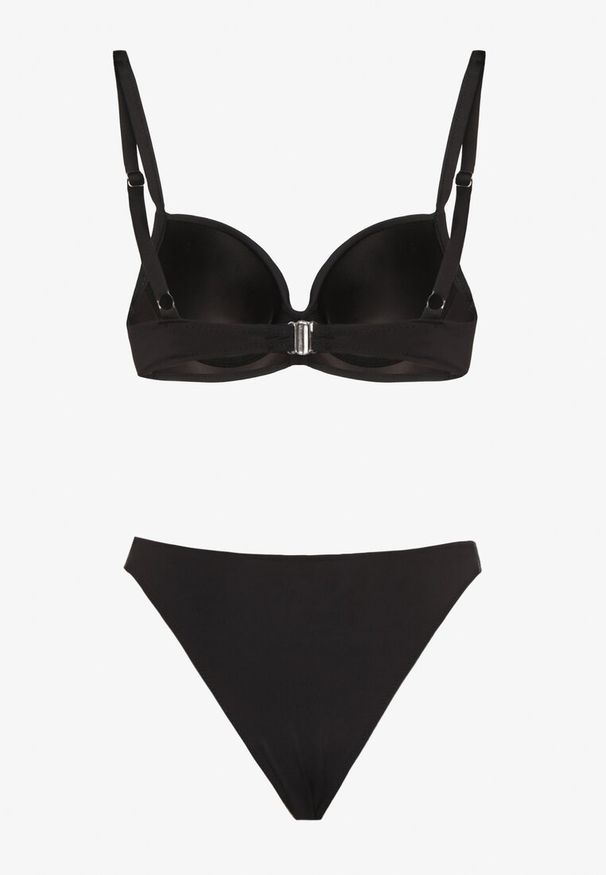 Born2be - Czarne Bikini Biustonosz i Majtki Figi z Cyrkoniowymi Zdobieniami Galivra. Kolor: czarny. Wzór: aplikacja